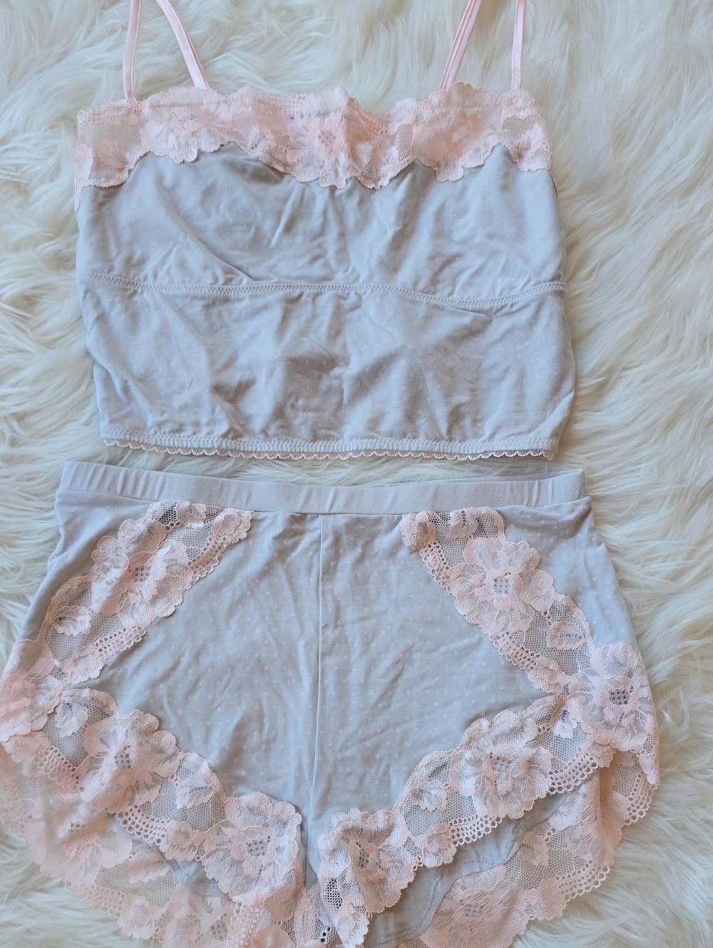 Victoria's Secret Pink Polka Dot Lace Cami & Shorts Pajama Set SIZE S